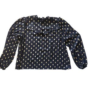 Womens Black Blouse with Gold Polka Dots